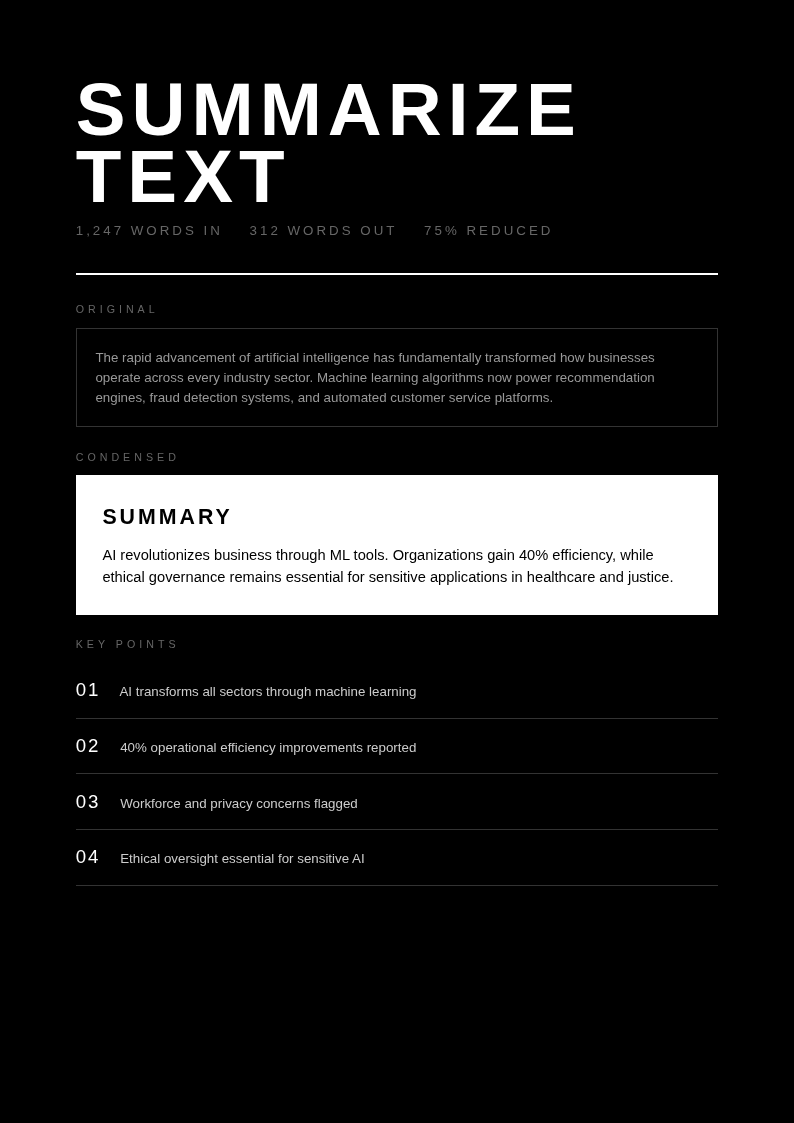 Monochrome stark summarize text